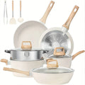 Non Stick 12 POTS and Pans Set, Cookware Set, Including Frying Pan, Steamer, Silicone Spatula and Tongs Granite Cooking Set (Black)